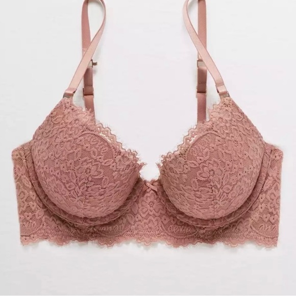 Aerie Rose Pink Lace Plunge Push-Up Bra 34D - Picture 3 of 5